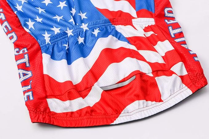 Cycling Jersey Short Sleeve USA Style Bike Tops with Pocket Reflective Stripe