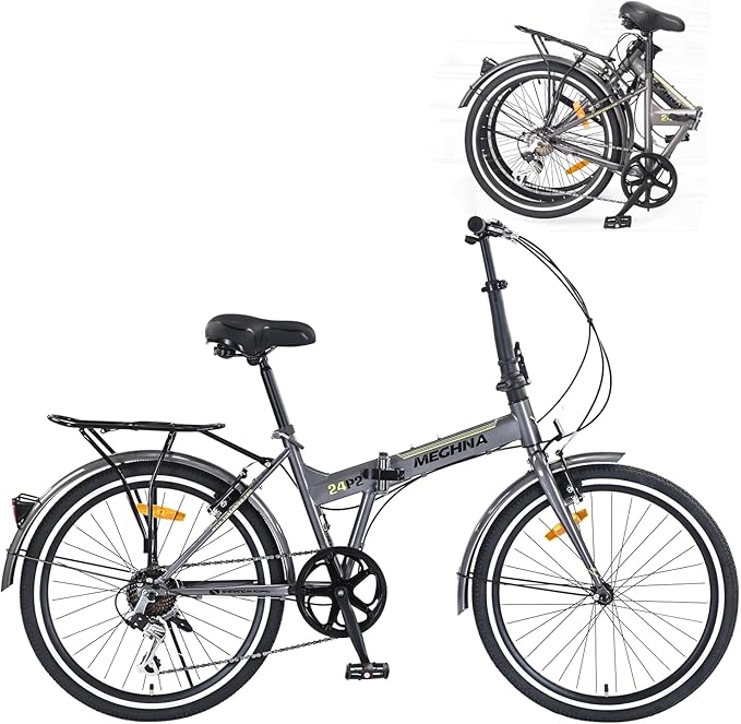 24" Folding Bikes for Adults 7 Speed City Commuting Folding Bicycle with Steel Frame/Front and Rear are V Brakes Compact Folding Bike for Adults Men and Wome No Assembly Required