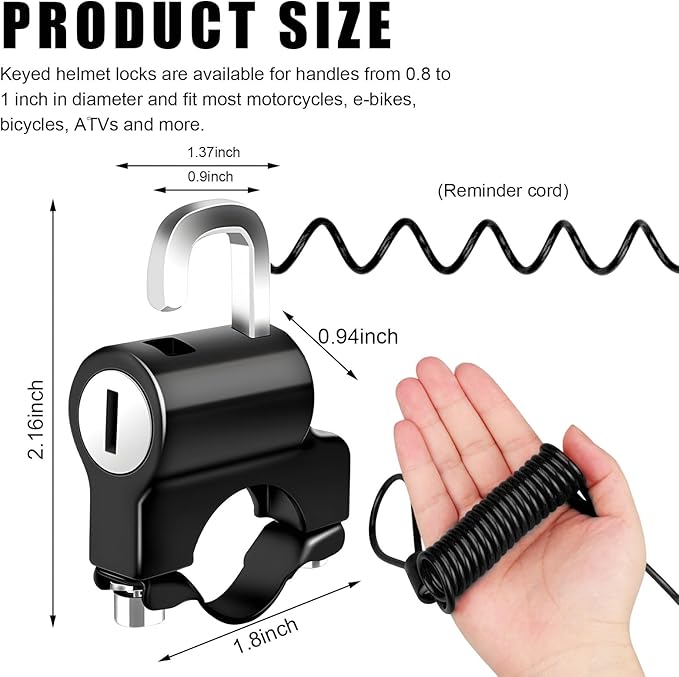 Motorcycle Helmet Anti-Theft Lock, Motorbike and Bicycle Helmet Safety Lock with Two Keys, Handlebar Mounting Tamper-Proof Helmet Security Lock, Motorcycle Accessories (Black+Black)