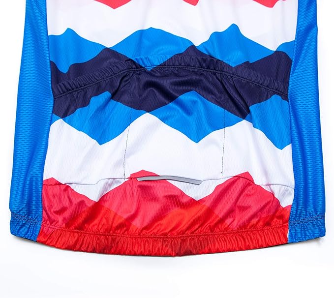 Cycling Jersey Short Sleeve USA Style Bike Tops with Pocket Reflective Stripe