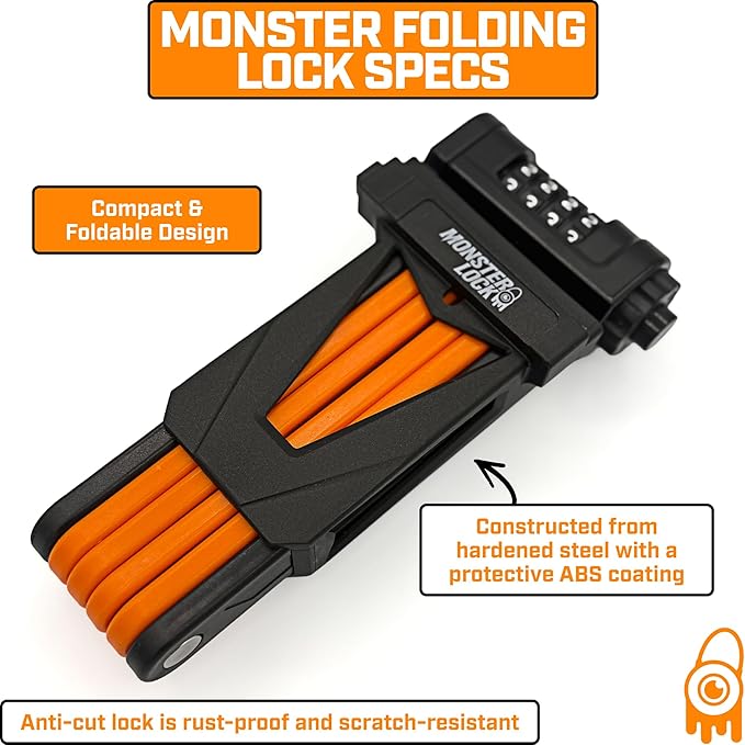 Monster Folding Bike Lock – Heavy-Duty Anti-Theft Hardened Steel, Rust-Proof, Foldable Compact High-Security Lock for Bicycle, Scooter & Motorcycle