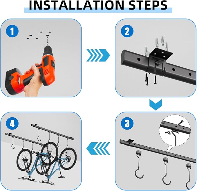 Urban Deco Ceiling Mounted Bike Rack for Garage, Indoor Metal Bike Hanger with 8 Adjustable Ceiling Hooks Hold 4-8 Bikes, Space-Saving Garage Bike Storage for Storing Bike (2-Piece Set)