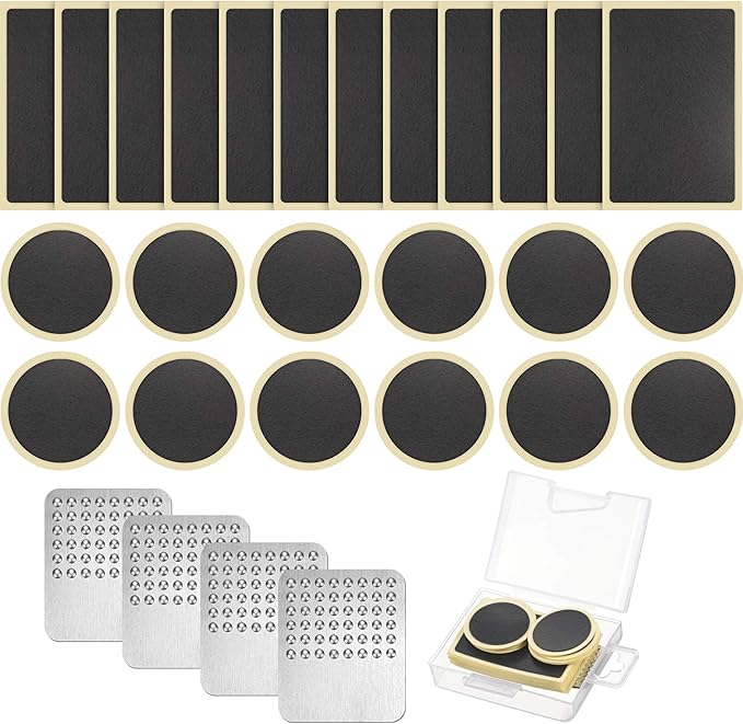 28 Pieces Pre-glued Patch Puncture Repair Kit Bike Tire Repair Kit, Bicycle Tube Puncture Rubber Glueless Patches with Metal Rasp and Portable Case for Bike Inner Tube(Black)