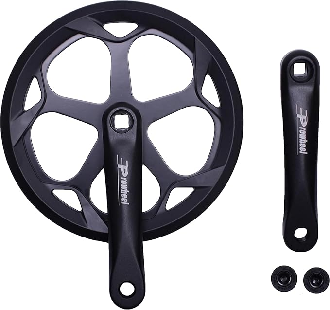PROWHEEL 152MM/160MM/165MM/170MM/175MM Bike Crankset,46T/48T/52T Steel Chainring Bike Crank Arm Set,Double ChainWheel and Replacement Chain Guard,Compatible with City Bike,MTB,Electric Bicycle,Cargo