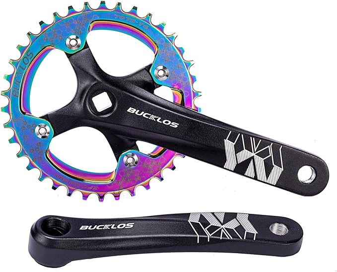 BUCKLOS MTB Mountain Bike Single Speed Square Taper Crankset -170mm Cranksets Bicycle Crank Set with 104BCD 32/34/36/38/40/42T Round/Oval Chainring Fit for Ebike/Commuter Bike