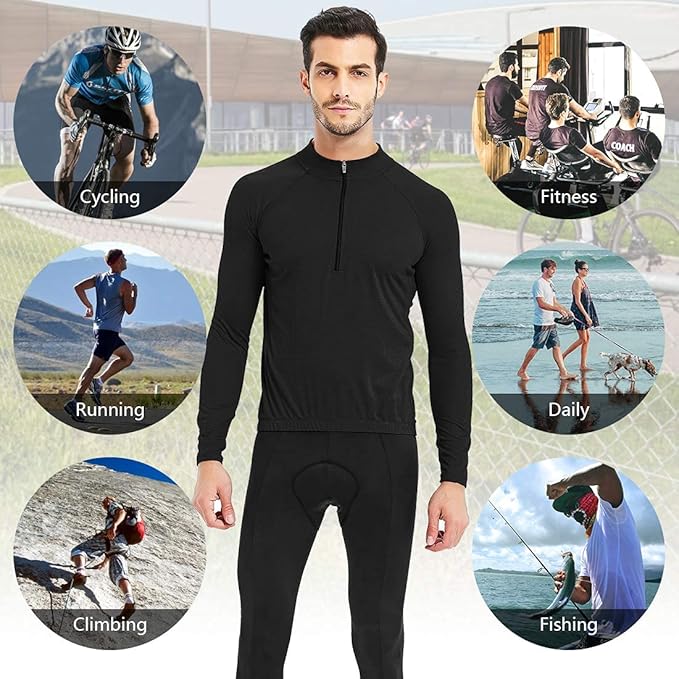 CATENA Men's Cycling Jersey Long Sleeve Shirt Running Top Moisture Wicking Workout Sports T-Shirt