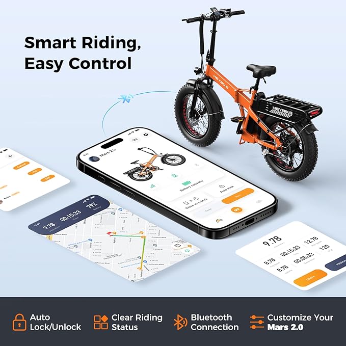 Heybike Mars 2.0/3.0 Foldable Electric Bike, UL2849 Certified, 70+Miles Long Range, 1400W/1800W Peak Motor 32MPH, 624WH Removable Battery, 20"*4 Fat Tire Ebike for Snow, Commute, Full Suspension