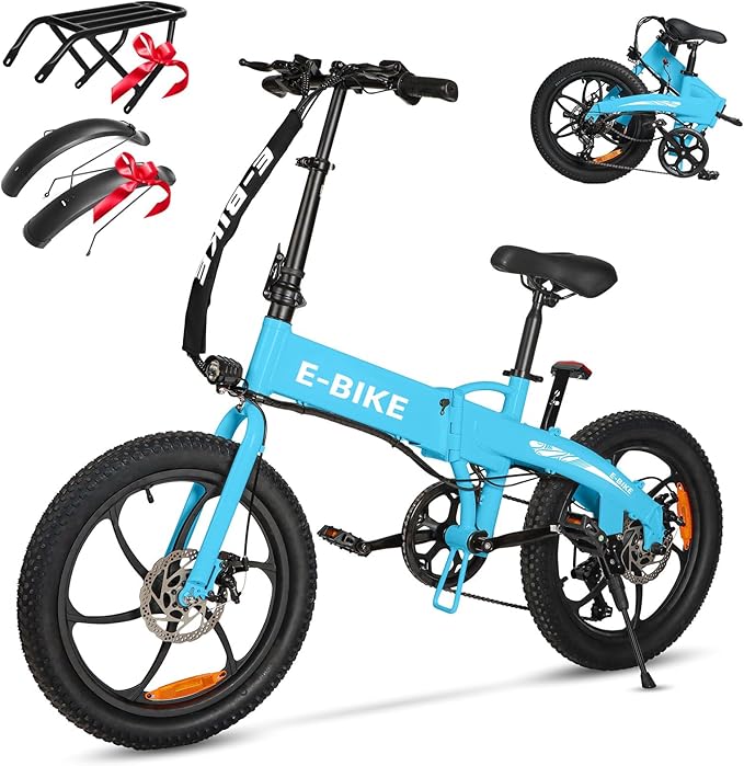 20" Folding Electric Bike for Adults, 850W Lightweight Foldable Ebike, 4lbs,60+ Mile Range, 25mph Top Speed, Fat Tire Electric Bicvcle
