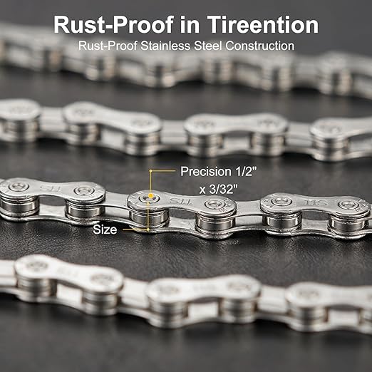 6/7/8 Speed Bike Chain 116 Links, 1/2" x 3/32" for Shimano SRAM Campagnolo, Rust-Proof Wear-Resistant Bicycle Chain for Road Mountain MTB BMX E-Bike