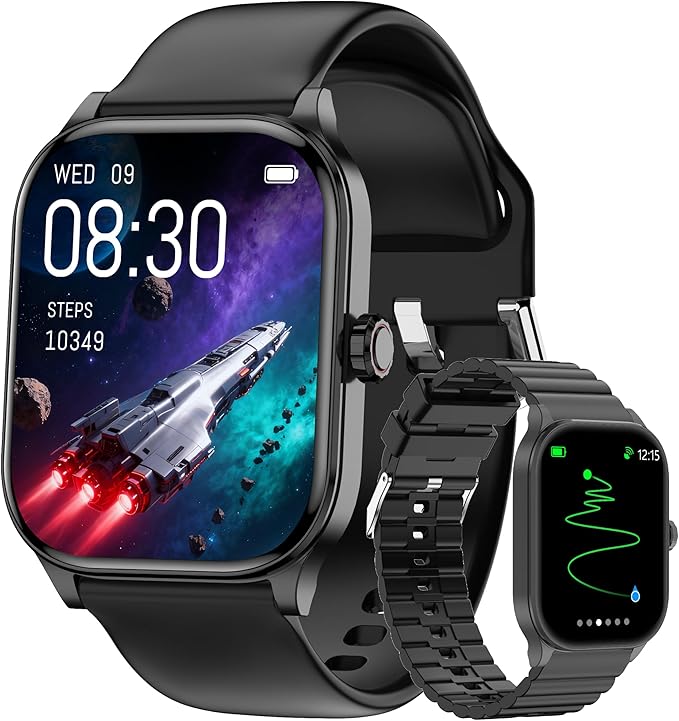 Smart Watch for Women Men with Text and Call, Smartwatches with Heart Rate/SpO2/Sleep/Stress Monitor, 100+ Sports Modes, Fitness Watches Compatible with iOS/Android (Black, 1.96")