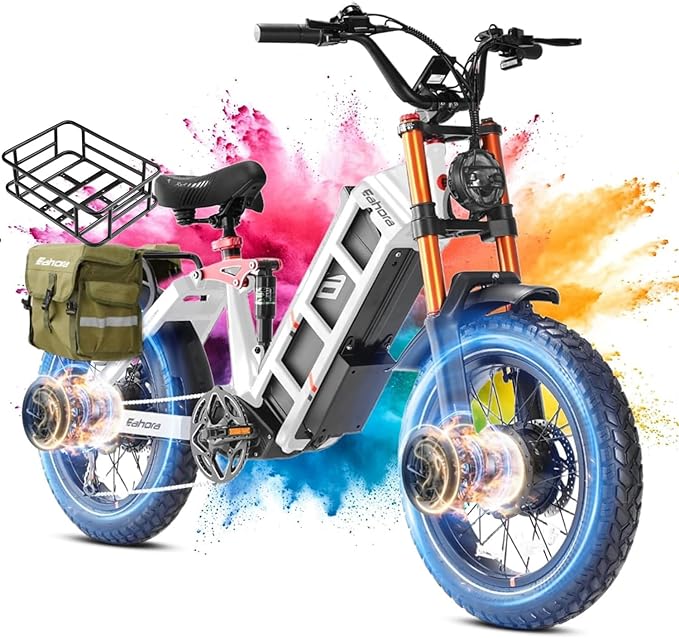 2026 eAhora Juliet Pro 2 EBike - Dual Motor 5400W/1200W 30-43MPH 60V 70Ah 200Mile Long Range Electric Bike for Adults, 20'' Fat Tire Fast Electric Mountain Bike Full Suspension Electric Bicycle