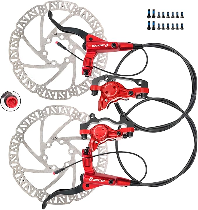 Zoom eBike Hydraulic Brake Upgrade Kit – 2/3 PIN Male Waterproof Power-Off Sensor Connector, Pre-Bled Brake Levers & Calipers with 160mm Rotors