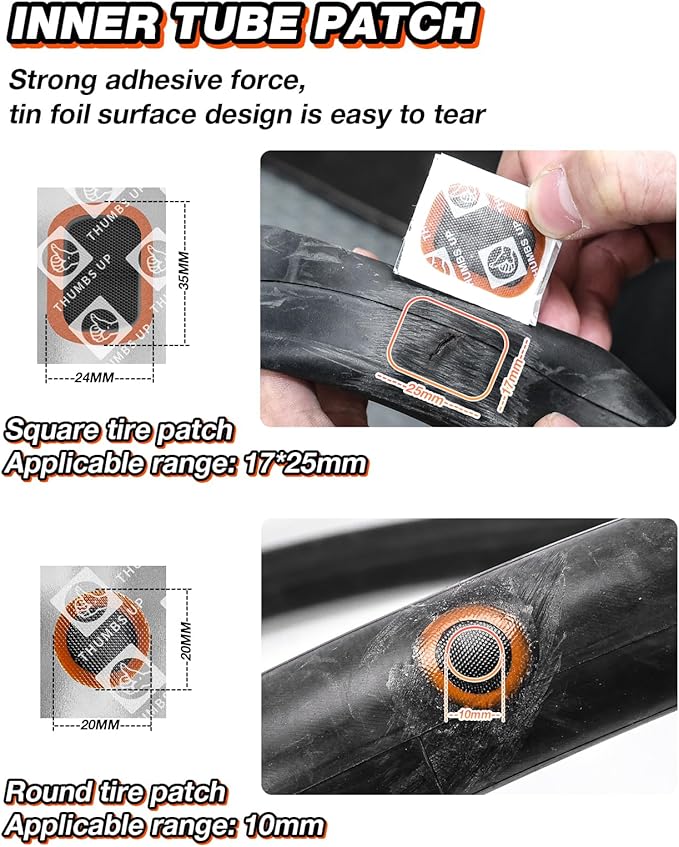 Bike Tire Repair Kit for Road & Mountain Bikes, Portable Inner Tube Patch Kit with Vulcanizing Patches, Glue & Rim-Safe Levers