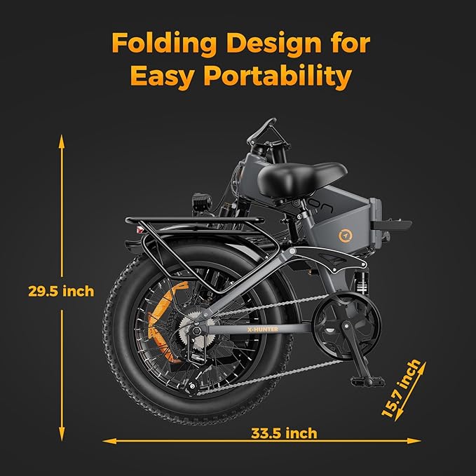 Jasion X Hunter/PRO Electric Bike for Adults,1800W/1400W Peak 20''Fat Tire Foldable Ebike,Folding E Bike Up to 80/70 Miles Range,720/624WH Removable Battery,30 MPH E Bike,Certified by UL2849
