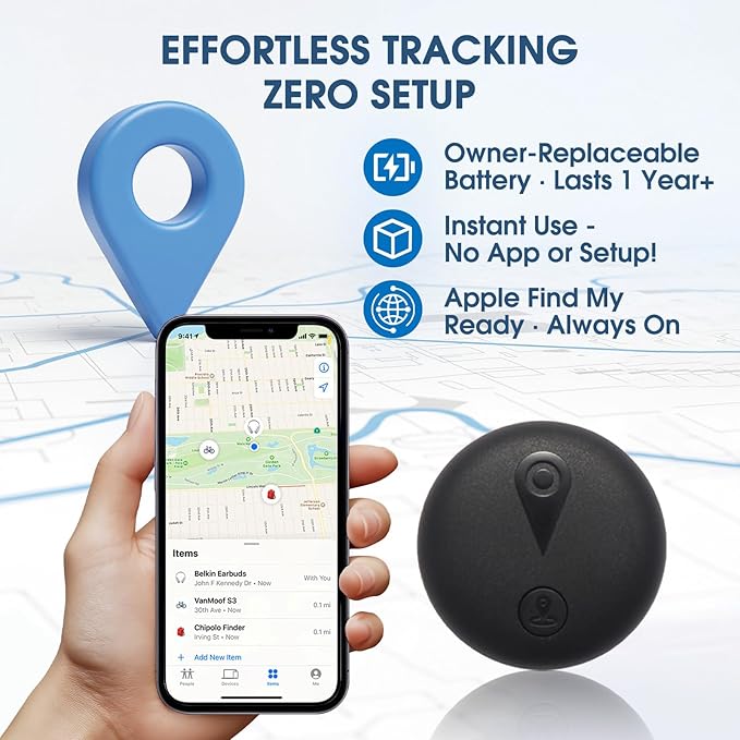 Tracking Devices for Cars Hidden, Undetectable GPS Tracker for Vehicles, Mini Tracker Device, No Monthly Fee Subscription No SIM Card Required, Only Available for iOS Find My, Splashproof