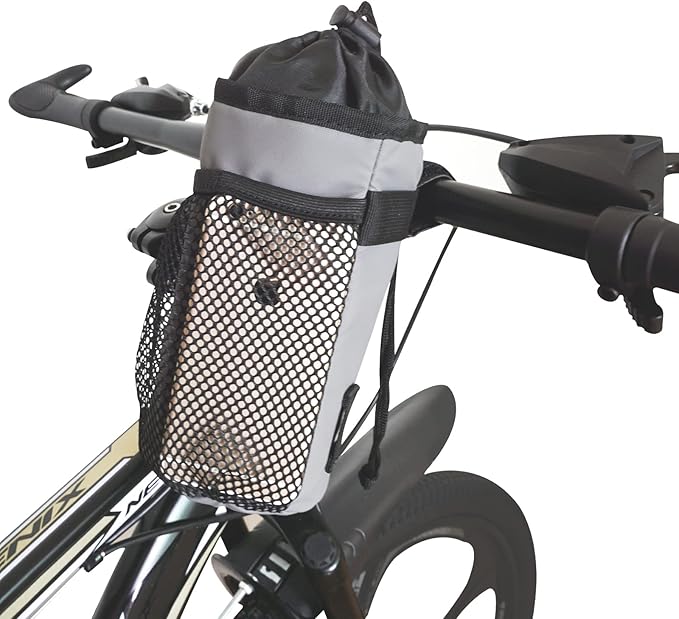 Caudblor Bike Water Bottle Holder Bag for Kid Adult, Insulated Bicycle Coffee Cup Holders with Phone Storage, Black Handlebar Drink/Beverage Container for Walker/Cruiser/Exercise/Mountain Bike