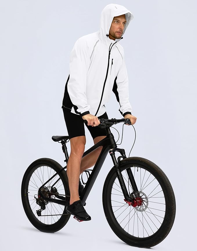 Bikewa Men's Cycling Rain Jackets Waterproof Running Bike Windbreaker Lightweight Packable Hooded Jacket