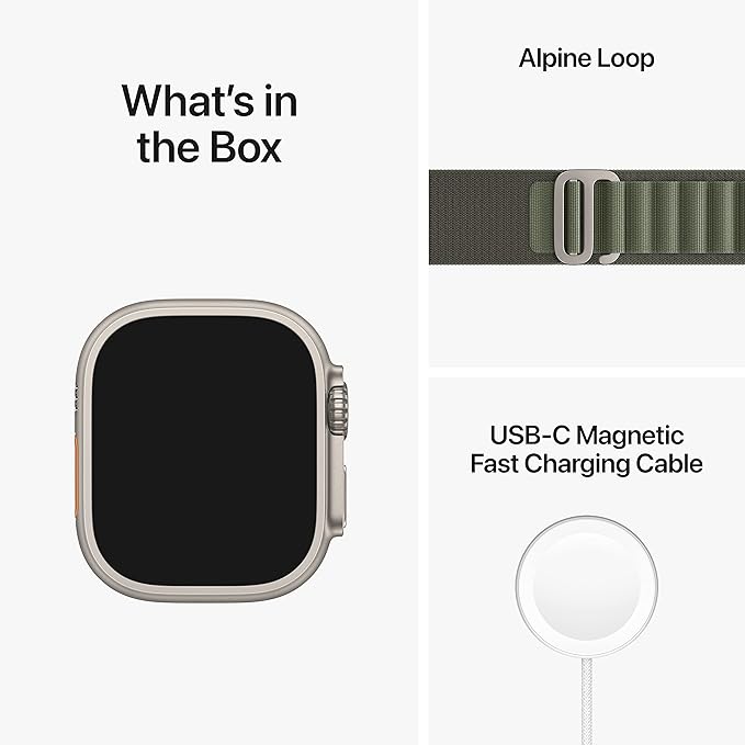 Apple Watch Ultra [GPS + Cellular 49mm] Titanium Case with Green Alpine Loop, Large (Renewed)