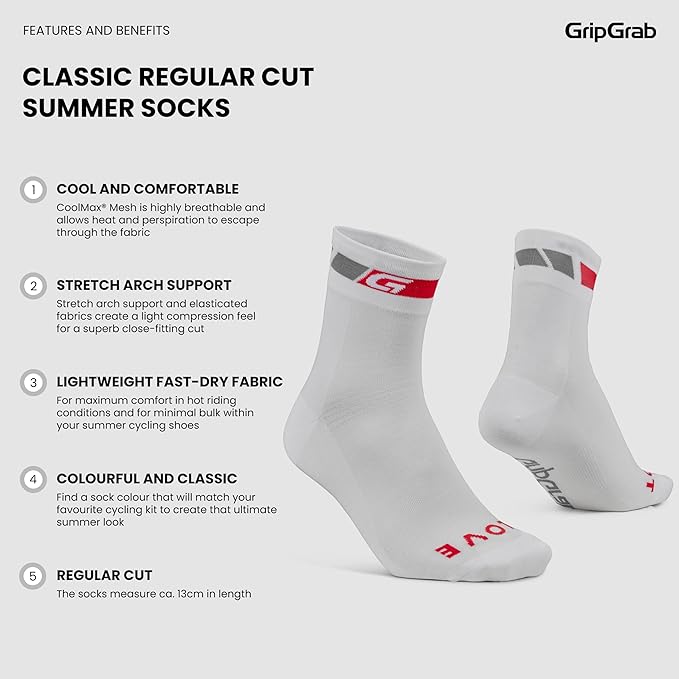 GripGrab Classic Regular Cut Summer Cycling Socks Single & Multipack Coolmax Bicycle Socks for Spinning Indoor Biking