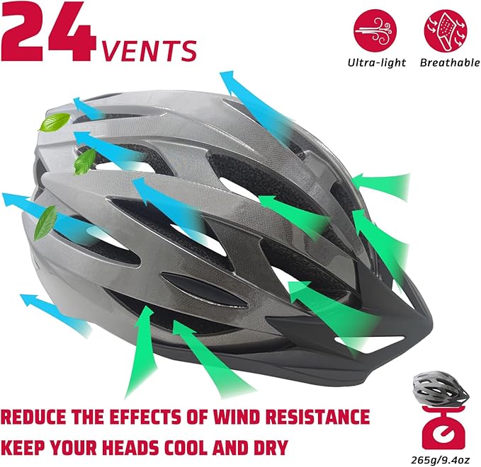 Bike Helmets for Adults, Mountain Bike Helmets for Men with Visor, Adjustable Fit Bicycle Helmet for Women, Road Recreational Cycling Helmet with Chin Strap