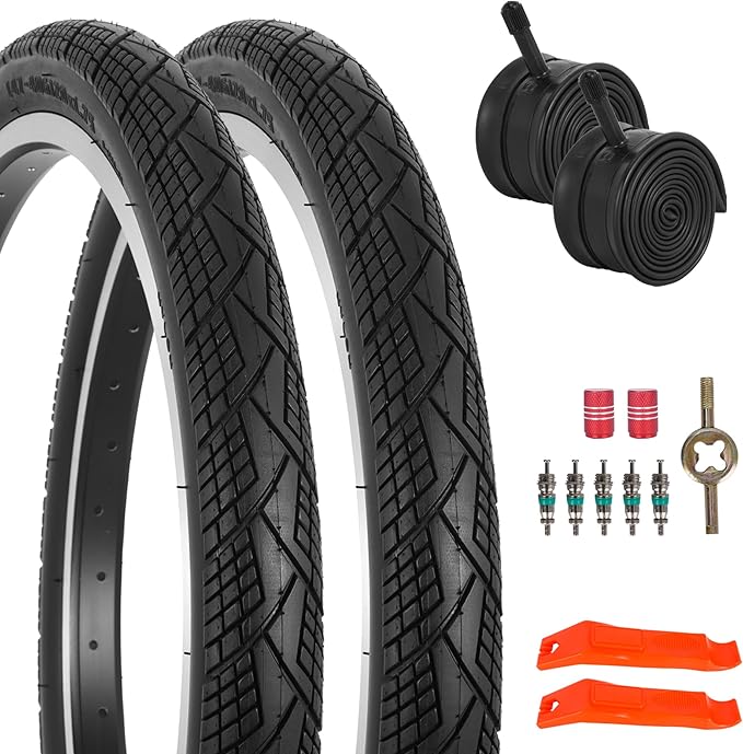 2-Pack 20x1.75 Bike Tire Tube, 20 Inch Mountain Bike Tires & Tubes, Folding Replacement Bicycle Tires with 2 Tire Levers for Hybrid, City Commuter, Urban