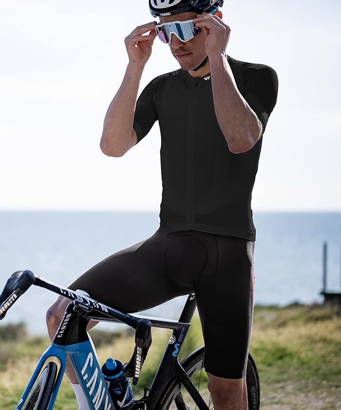 Lo.gas Cycling Jersey Men Short Sleeve, Road Bike Jerseys Full Zipper with Pockets, Bicycle Clothing Breathable Quick Dry