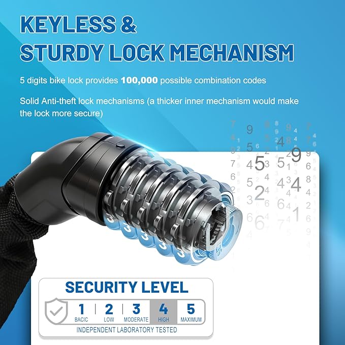 Heavy Duty Bike Chain Lock – 5 Digit Combination Anti-Theft Bicycle Lock, 3FT/4FT/5FT Hardened Steel Square Links for E-Bike, Motorcycle, Scooter, Gate