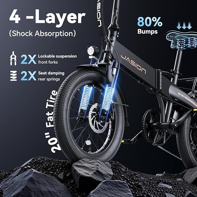 Jasion Electric Bike for Adults, 1000W Peak Motor Foldable Ebike, Aluminum 20'' Fat Tire Electric Bicycle Built-in 48V Removable Battery, EBS Commuter E Bikes up to 23 MPH & 45 Miles Max Range