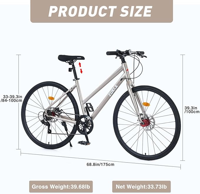 7 Speed Hybrid Road Bike for Men & Women, 700x32C City Commuter Bicycle with Disc Brakes, Steel Frame, Ideal for Outdoor & Fitness Cycling