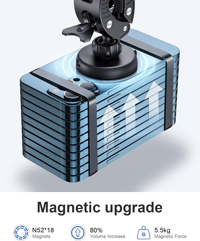 EWA Universal Magnetic Bike Phone Holder - 360° Rotating Motorcycle Handlebar Mount, Secure Grip with Silicone Bands, MagSafe Compatible for Indoor Cycling,Treadmill,Spin Bike,Elliptical