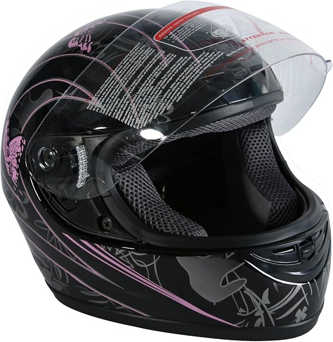 TCT-MOTORPARTS Motorcycle Motocross Flip Up Helmet Full Face DOT Helmet Pink Black Butterfly Full Face Street Sport for Women Men (Small)
