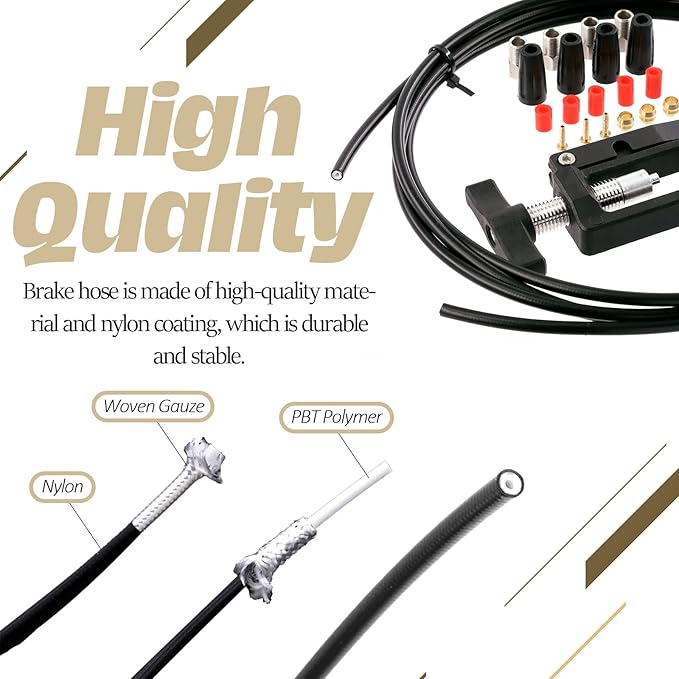 25Pcs 2500mm Bike Hydraulic Brake Hose Kit with Needle Driver Insertion Tool and Hose Cutter for Shimano BH59 System, Include 4 Press screws/4 Sleeves/6 Caps/4 Olive Head/4 Inserts