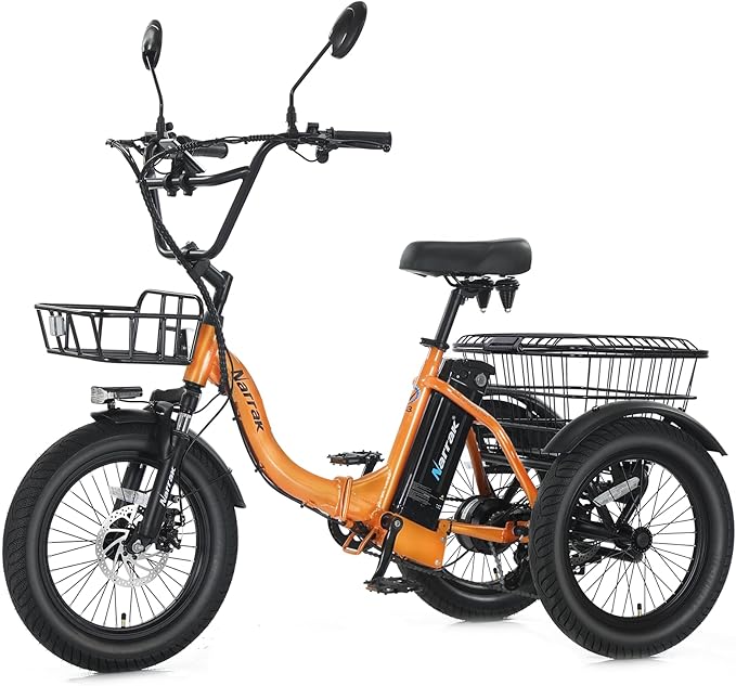 Electric Tricycle for Adults,Fat Tire Folding Electric Trike,3 Wheels Electric Bicycle Bikes, Peak 700W Step-Thru Etrike with 468WH Removable Battery and Large Basket for Women Men