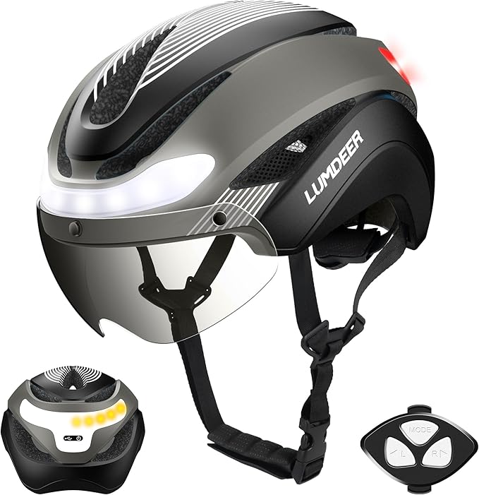 LUMDEER Smart E-bike Helmet with Remote Controlled Turn Signals, Electric Scooter Helmet for Adults with Front & Rear LED Lights, Bike Helmet with Photochromic Visor & Auto Brake Light for Men & Women