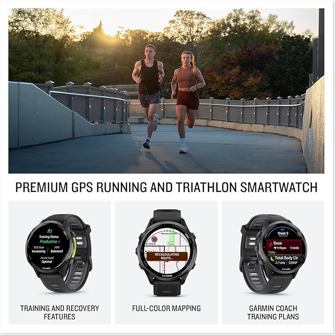Garmin Forerunner 970 GPS Running Smartwatch, Black | Premium Training & Recovery, Sleep Coach, Heart Rate, Download Music, Up to 15 Day Battery | Signature Series Power Bundle