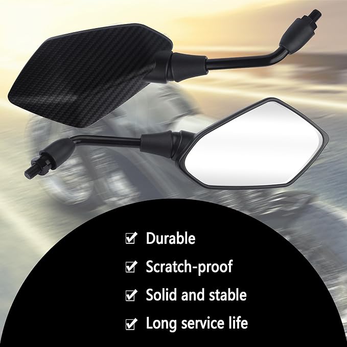 Motorcycle Mirrors with 8mm & 10mm Bolt,HD+360° Adjustable Motorcycle Mirrors for Handlebars,Motorcycle Accessories Wide Angle Rear View Mirror for Scooter,ATV,Dirt Bike (Carbon Fibre)