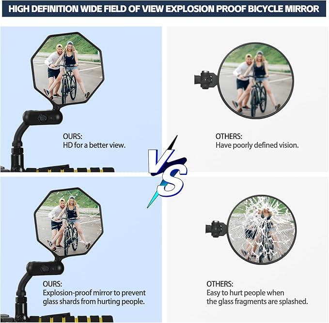 Bike Mirror, 2 pcs Bike Mirror Handlebar Mount,Aluminum Alloy,HD 360° Adjusted Bike Rear View Mirror, Anti-impact/explosion/glare, Fits for Mountain Bikes,E-bike, Bicycle,Scooter,Motorcycle