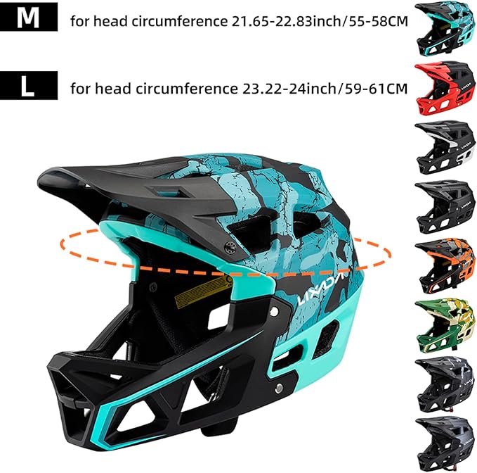Lixada Adult Bike Helmet, Full Face Mountain Bike Helmet Lightweight Bicycle Helmet with Pads & Visor, Comfort Cycling Helmet Racing Downhill MTB Helmet for Men Women
