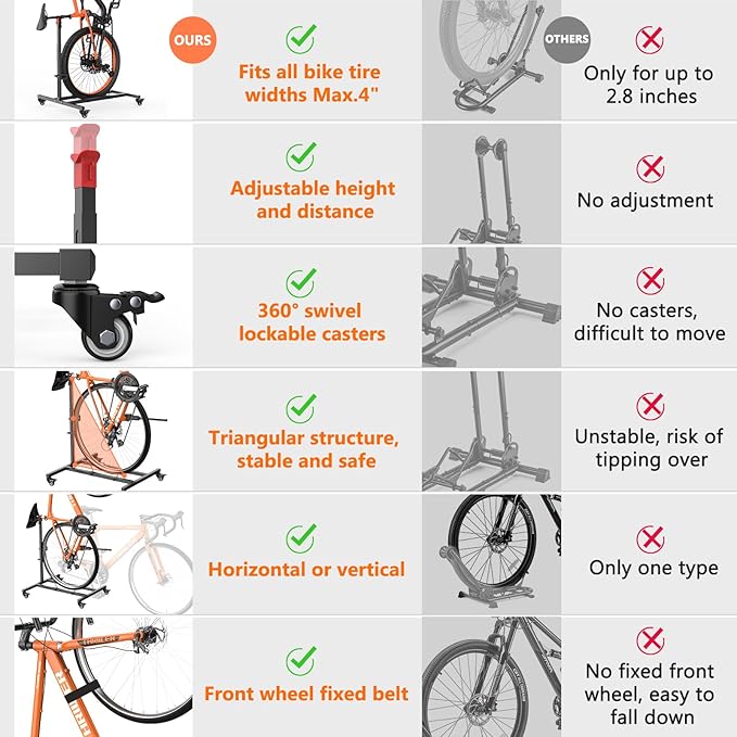 Vertical Bike Stand,Freestanding Space-Saving Bike Rack with Adjustable Height for Wheels Sizes up to 29”,Indoor Bike Storage Rack for Garage & Apartment, Upright Bicycle Floor Holder for MTB Road Bike