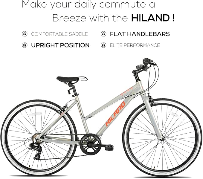 Hiland 700C Wheels Hybrid Bike for Mens and Womens, Step-Over or Step-Through Frame, Urban Commuter Bike, 7 Speeds Road Bicycle for Adult