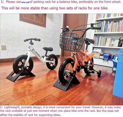 2 Pack Kids Balance Bike Parking Rack Stand Foldable Kickstand Holder for No Pedal Training Bicycle Scooter 8‘’ 9‘’ 10‘’ 12 Inch Bikes Storage Organizer Indoor Outdoor Garage