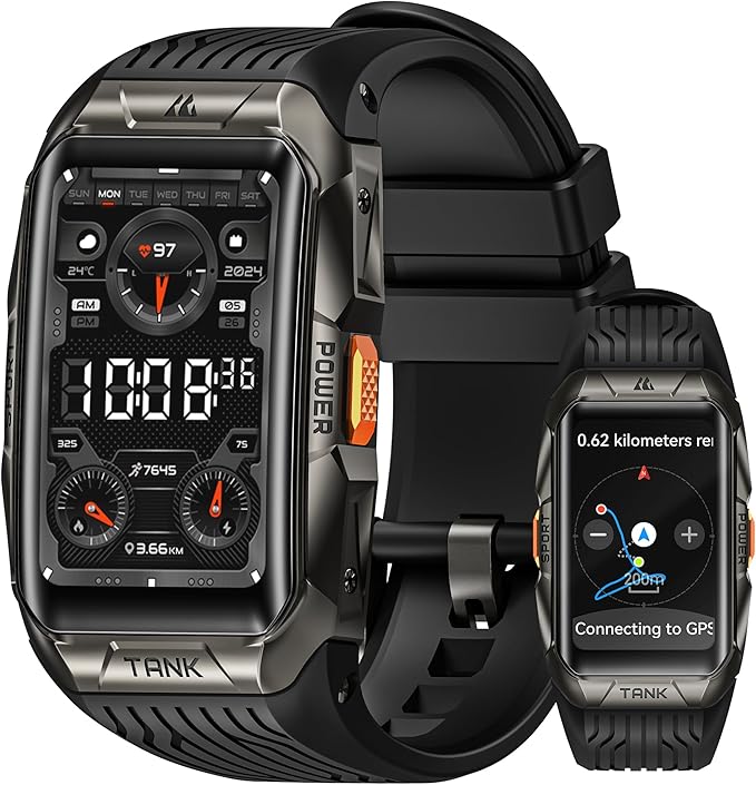 GPS Smart Watch for Men Women, 3D Curved Glass, Full Stainless Steel Body, 6 Satellite Positioning, Compass, 50M Waterproof, Answer/Make Call, 1.64" AMOLED Screen, Compatible for Android iOS