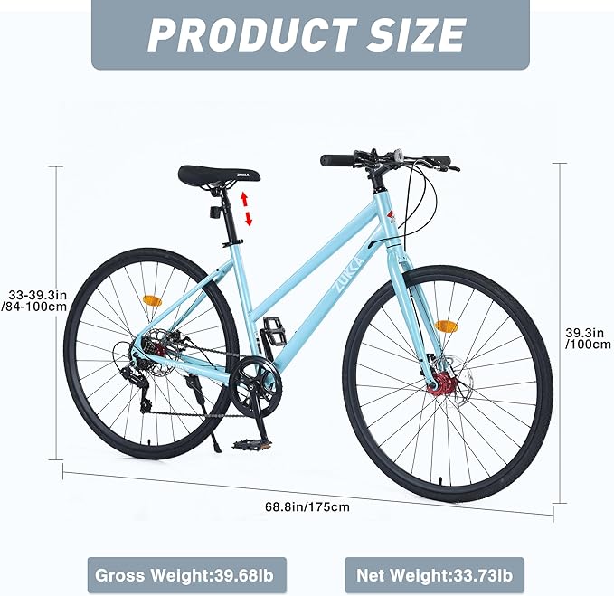 700C Hybrid Road Bike for Men & Women, 7/16/21/24 Speed, Lightweight Aluminum/Carbon Steel Frame Road Bike, Commuting/Racing Bike, Multiple Colors