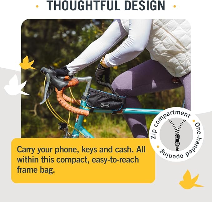 Po Campo Bike Phone Bag – Tussey Phone Holder for Bicycles – Top Tube Bike Bag that Fits Large EBike Frames - Fabric Bike Pouch Storage for Women and Men (Black/Bubbly)