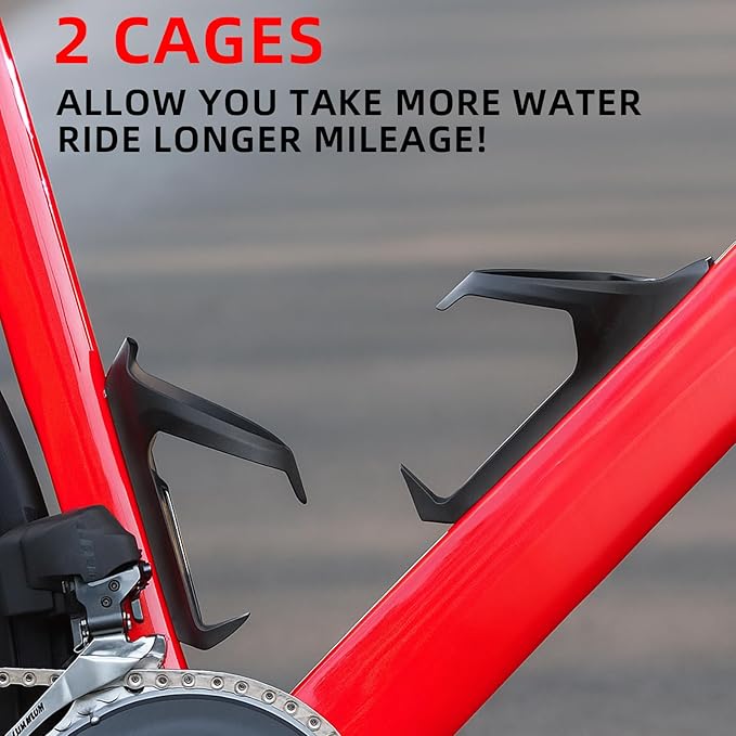 Aero Water Bottle Cages 2 Pack - Carbon Fiber Reinforced, Lightweight & Aerodynamic Bike Bottle Holder for Road, MTB, Gravel Bicycles, Wind Tunnel Optimized, Includes Screws & Tool