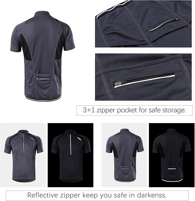 BERGRISAR Men's Half Zipper Cycling Jersey Short Sleeves Bike Bicycle Shirts with Zipper Pocket Quick-Dry Breathable BG060