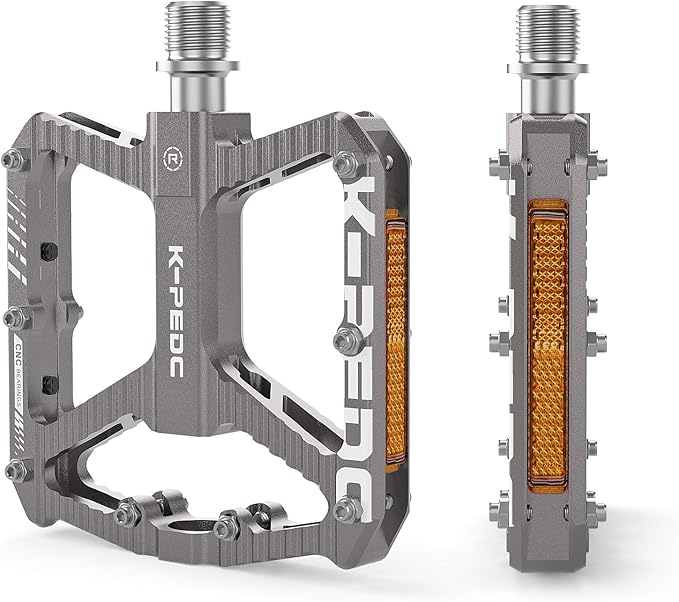Mountain Bike Pedals MTB Pedals,Bicycle Pedals with Reflectors,Aluminum 9/16" 3 Sealed Bearing Lightweight Platform for Mountain Bike, BMX, Road Bike Pedals