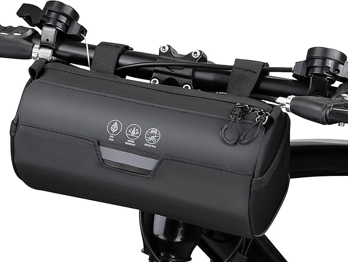 WOTOW Bike Handlebar Bag Waterproof - Bicycle Handlebar Roll Bag with Large Reflective Area, Bike Front Pouch with Waterproof Zipper Shoulder Strap Removable Straps for Cycling (Cylinder, 2.4L)