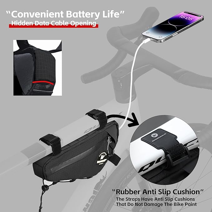 Bike Frame Bag Cycling Triangle Bike Bag Water Resistant Bicycle Frame Bag Under Top Tube Bag Pouch for Mountain Gravel MTB Road Bike Accessories, Black