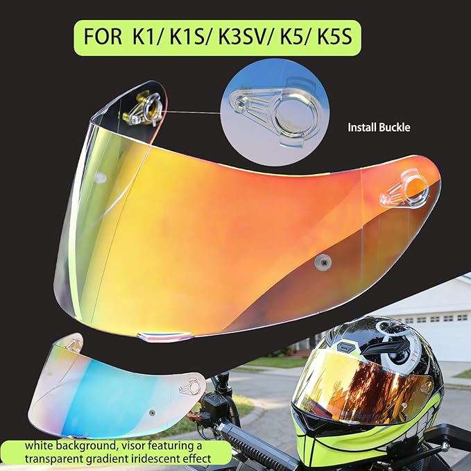 Motorcycle Helmet Visor for AGV K1 K1S K3SV K5 K5S, Anti-Scratch UV Protected Full Face Shield, High-Definition Tinted Mirror PC Lens, Day & Night Riding (Transparent Revo Red)